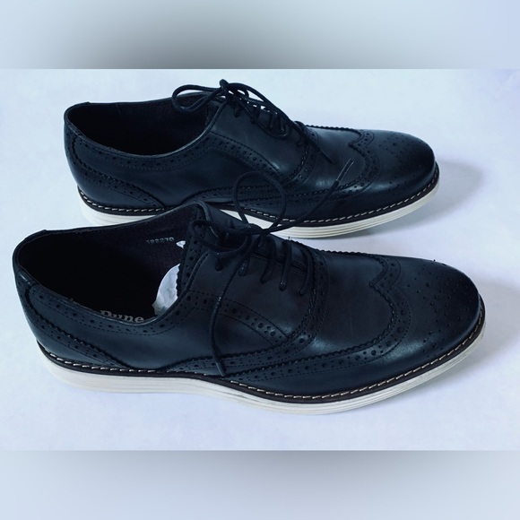 NEW Dune Mens 10 US BAYSIDE BLACK LEATHER WINGTIP WHITE WEDGE SOLE UK 44 - Picture 9 of 11